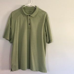 Pale green golf polo.